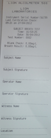 Lion 500 Evidential Print Out